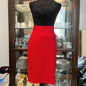 LuLaRoe Red Midi Skirt with White Dots